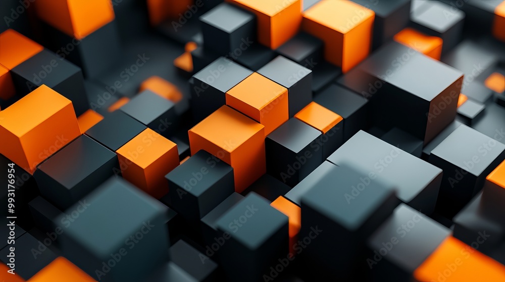 Geometric shapes form an abstract design on a black background in this 3D illustration. Geometric shapes form an abstract design on a black background in this 3D illustration.