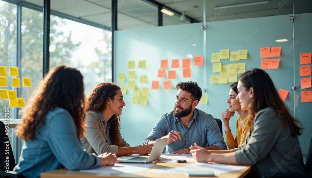 A diverse team brainstorms in a bright glass office filled with sunlight and collaboration.
A diverse team brainstorms in a bright glass office filled with sunlight and collaboration.
