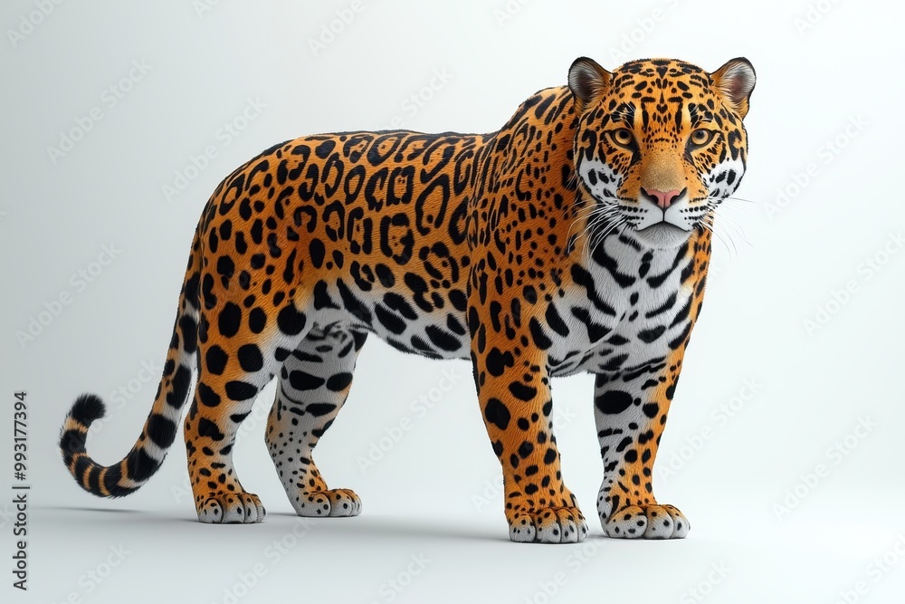 Fototapeta premium Detailed 3D rendering of a jaguar with realistic fur texture, AI Generation