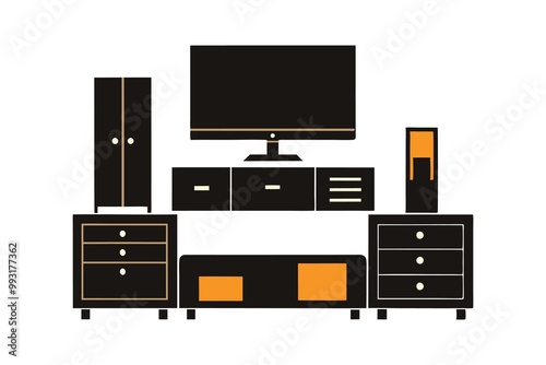 A Set of TV Stand Silhouette Vector Illustrations for Modern and Classic Interiors