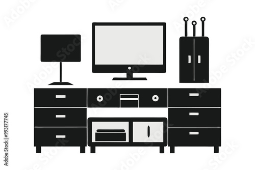 A Set of TV Stand Silhouette Vector Illustrations for Modern and Classic Interiors