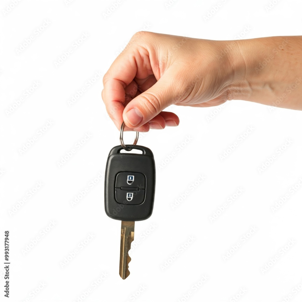 Hand holding a generic car key.