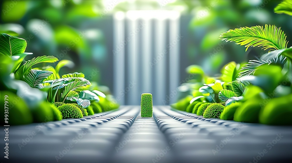 A photo of lush greenery filled with diverse plant life illuminated by a top-down source of light A photo of lush greenery filled with diverse plant life illuminated by a top-down source of light