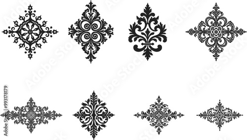 A simplified version of the intricate damask pattern, featuring floral motifs and symmetrical designs