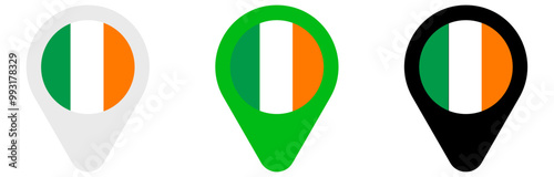 Irish flag pin map pointer icons ireland pinpoint set tricolor location vector png