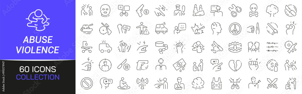 Abuse and violence line icons collection. Thin outline icons pack. UI ...