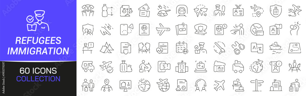 Refugees and immigration line icons collection. Thin outline icons pack. UI icon collection. Set of line web pictogram Refugees and immigration line icons collection. Thin outline icons pack. UI icon collection. Set of line web pictogram