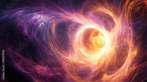 Abstract illustration of a luminous vortex of light and energy representing the dynamic movement and enchantment of the universe photo