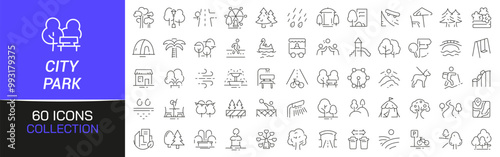 City park line icons collection. Thin outline icons pack. UI icon collection. Set of line web pictogram