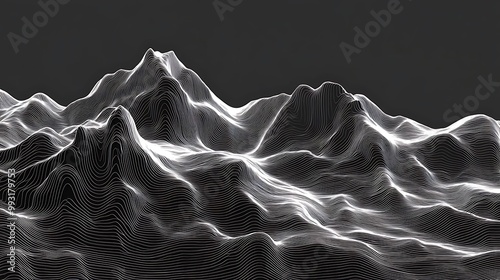 Obraz na płótnie Abstract 3D Landscape - White Line Topography on Black Background w salonie
