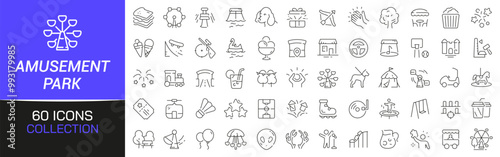 Amusement park line icons collection. Thin outline icons pack. UI icon collection. Set of line web pictogram