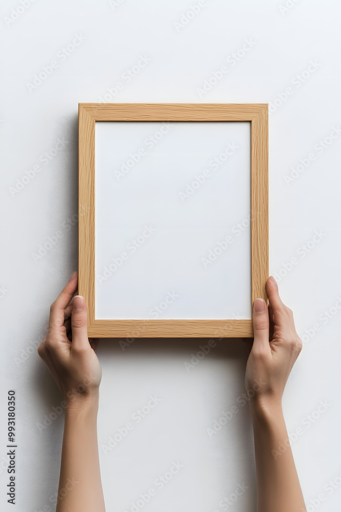 A4 Wooden Frame Mockup with Hands A4 Wooden Frame Mockup with Hands