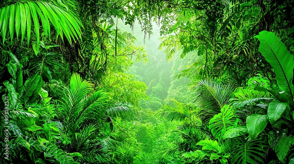 Obraz premium A lush green forest brimming with numerous trees and plants