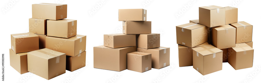 Group of cardboard boxes for transportation isolated Png, transparent without background. Group of cardboard boxes for transportation isolated Png, transparent without background.