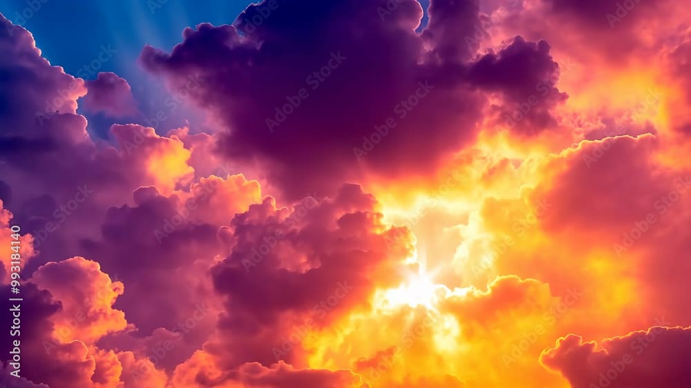 The sun shines brightly through a thick layer of clouds, creating a stunning display of colors in the sky The sun shines brightly through a thick layer of clouds, creating a stunning display of colors in the sky