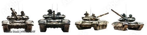 Military tank set isolated on transparent or white background