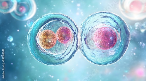 Wallpaper Mural Two Cells Dividing with Visible Nuclei and Chromosomes Torontodigital.ca