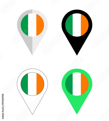 Irish flag pin map pointer icons ireland pinpoint set tricolor location vector png