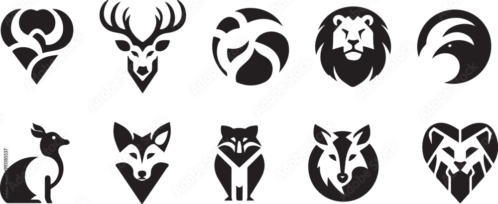 Animals logos collection. Animal black logo set. Geometrical abstract logos. Icon design Animals logos collection. Animal black logo set. Geometrical abstract logos. Icon design