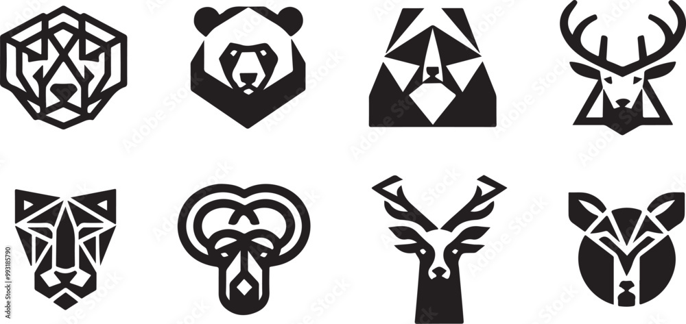 Animals logos collection. Animal black logo set. Geometrical abstract logos. Icon design Animals logos collection. Animal black logo set. Geometrical abstract logos. Icon design