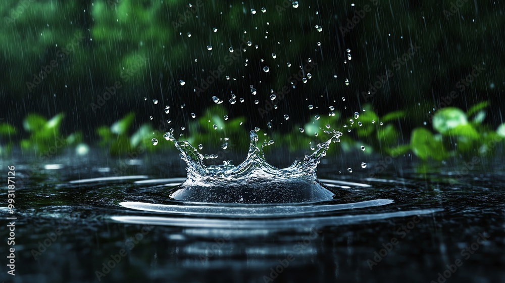 A close-up of water droplets creating ripples in a serene pond surrounded by lush greenery, capturing nature's beauty and tranquility. A close-up of water droplets creating ripples in a serene pond surrounded by lush greenery, capturing nature's beauty and tranquility.