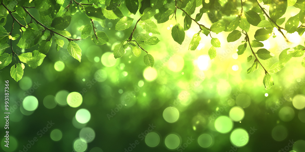 Fresh Green Leaves with Dew and Sunlight Bokeh Fresh Green Leaves with Dew and Sunlight Bokeh