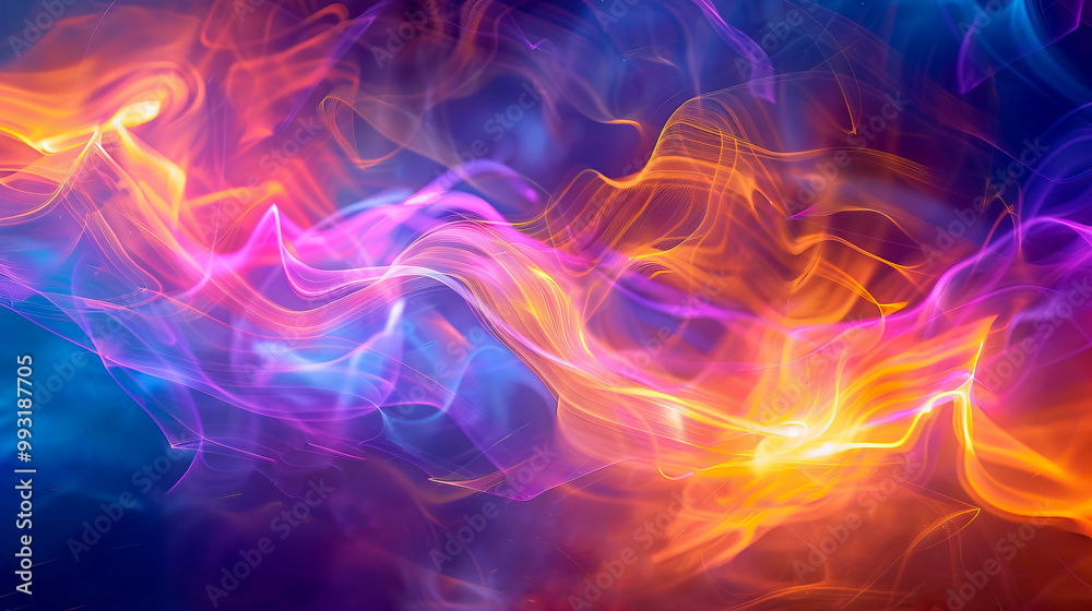 Vibrant Abstract Light Waves in Orange, Purple, and Blue Tones Creating Dynamic Motion Effect