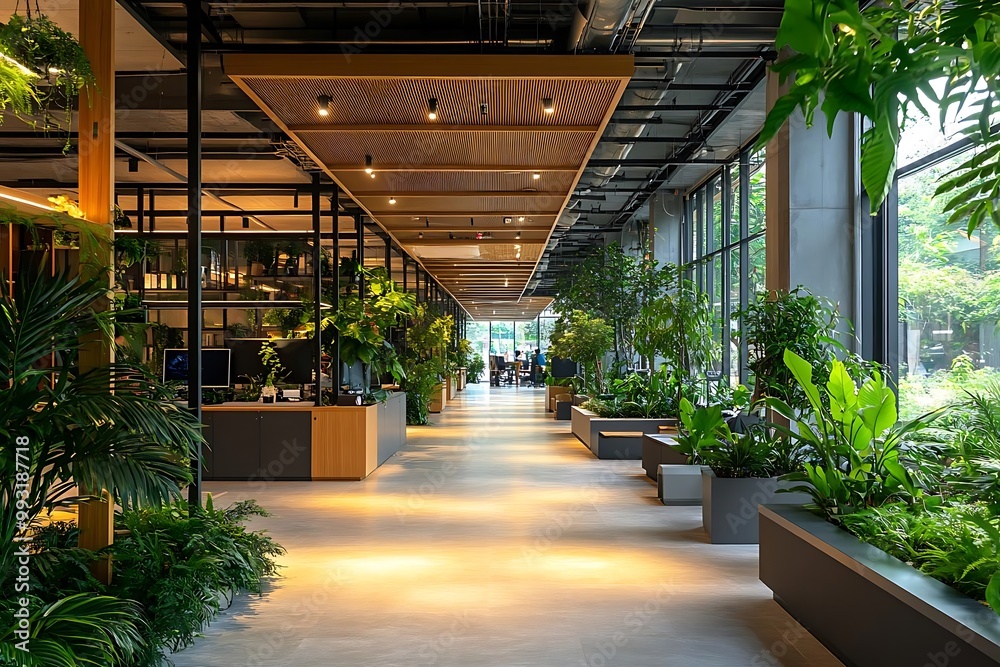 Modern Office Space Photo with Lush Green Plants and Natural Light Modern Office Space Photo with Lush Green Plants and Natural Light