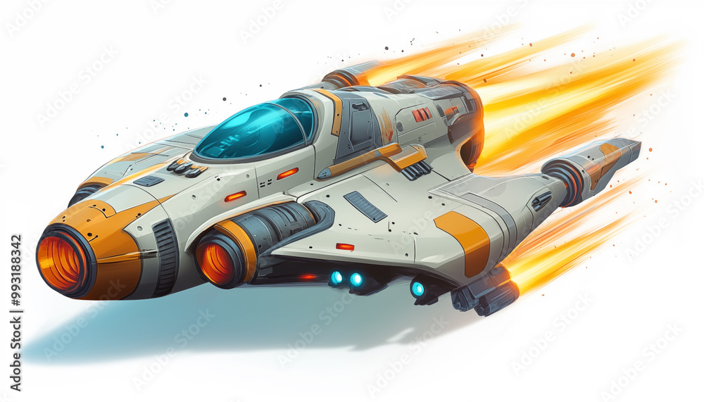 Cartoon spaceship close up on a white background illustration for computer game. Cartoon spaceship close up on a white background illustration for computer game.