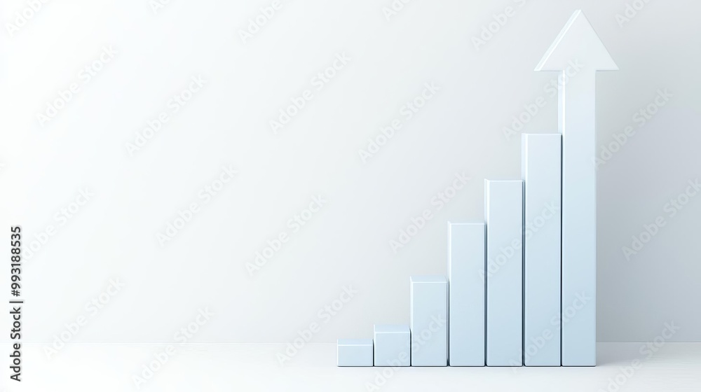 Fototapeta premium Growth chart with upward trend on a clean, white background.