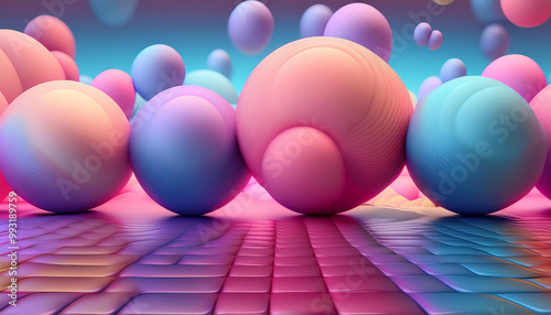 Colorful spheres arranged on a textured surface, creating a vibrant digital landscape. photo