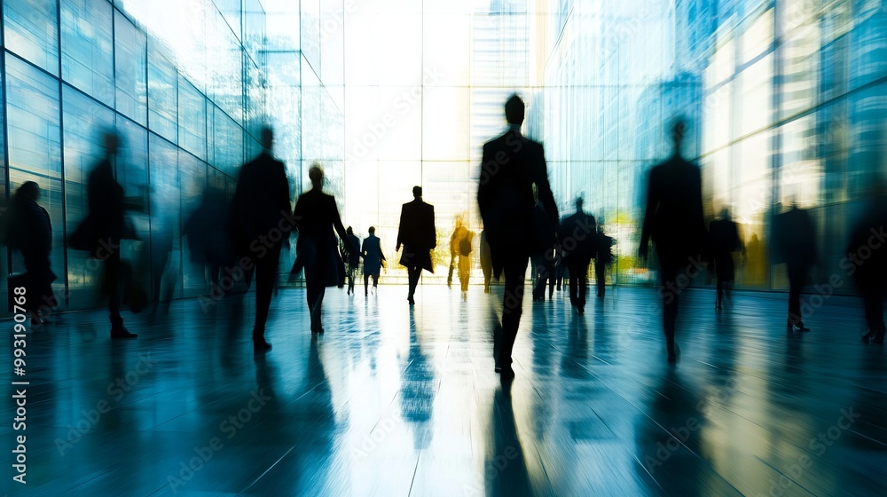Blurred Silhouettes of Bustling Business Professionals in Downtown Urban Setting Blurred Silhouettes of Bustling Business Professionals in Downtown Urban Setting