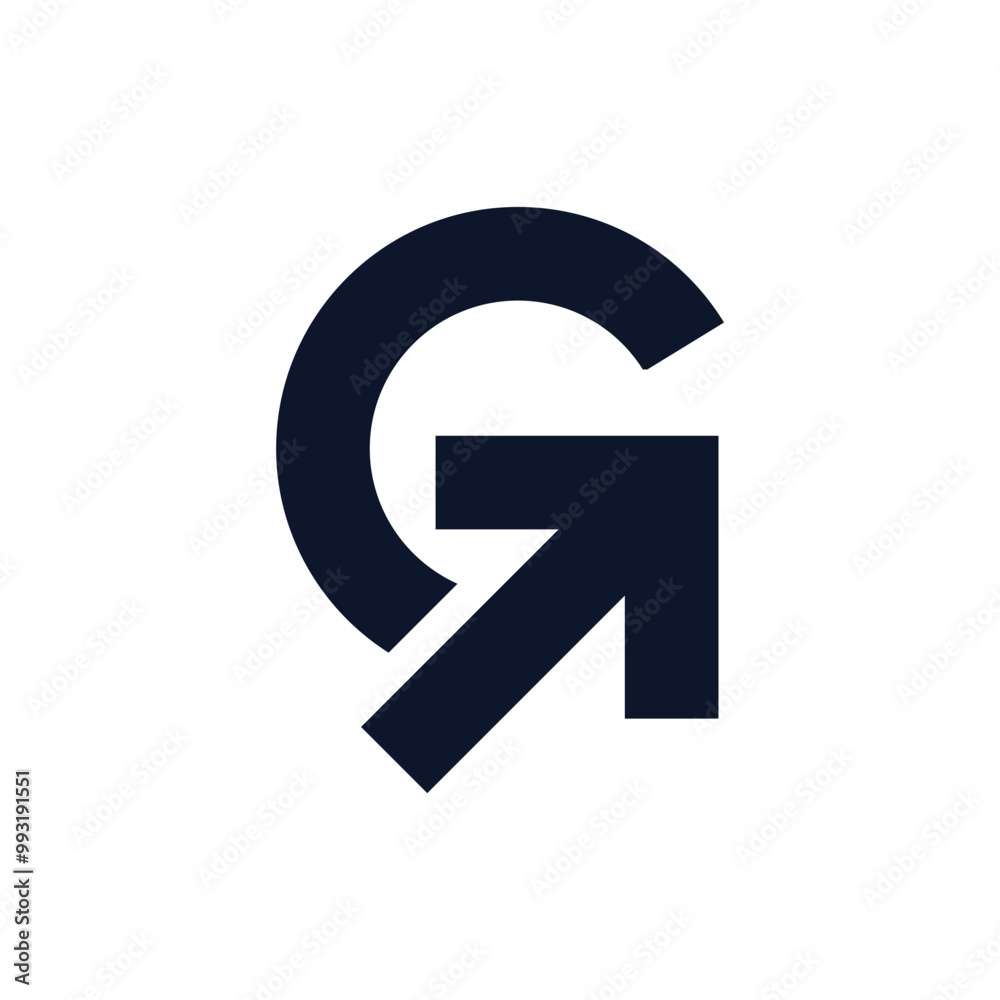 Simple letter G logo design with an arrow on the side pointing up. Simple letter G logo design with an arrow on the side pointing up.