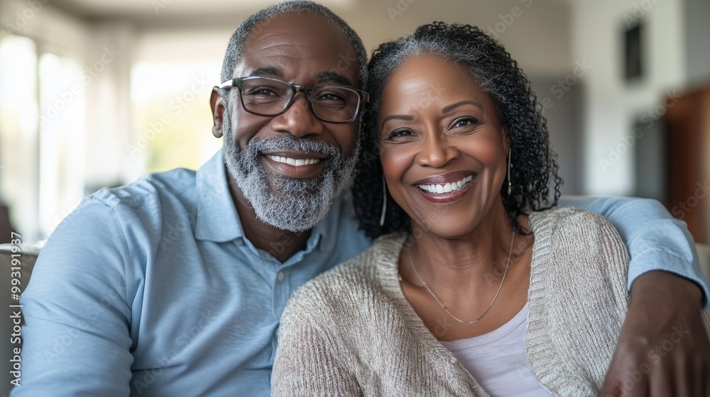 Happy couple enjoying quality time together in their cozy living room during a sunny afternoon Happy couple enjoying quality time together in their cozy living room during a sunny afternoon