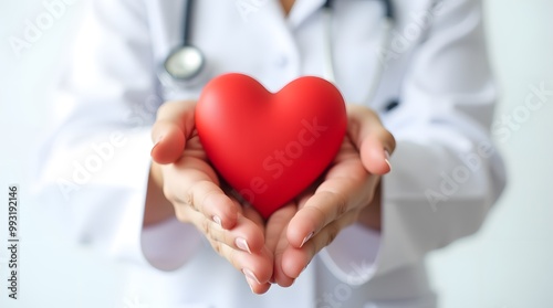 Doctor holding red heart photo