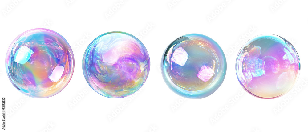 set of soap bubble with iridescent colors floating on a white background set of soap bubble with iridescent colors floating on a white background