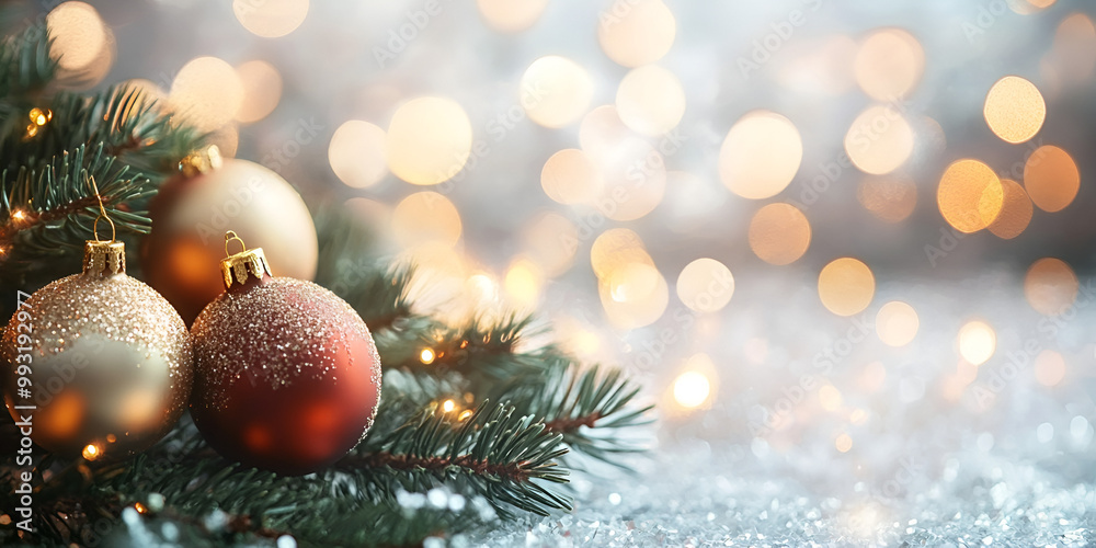 Festive Christmas Tree with Red Ornaments and Lights Festive Christmas Tree with Red Ornaments and Lights