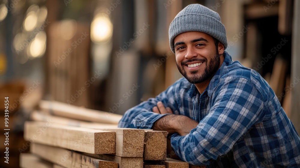 The Smiling Worker with Lumber The Smiling Worker with Lumber