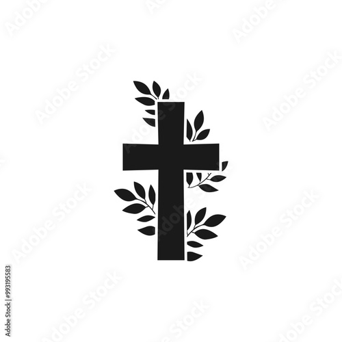 Cross with flowers. Cross icon isolated on white background .