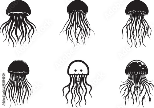 Collection of Jellyfish vector silhouette photo