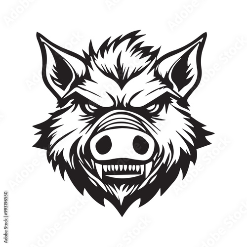 Black and white vector logo of an angry Wild boar head mascot
