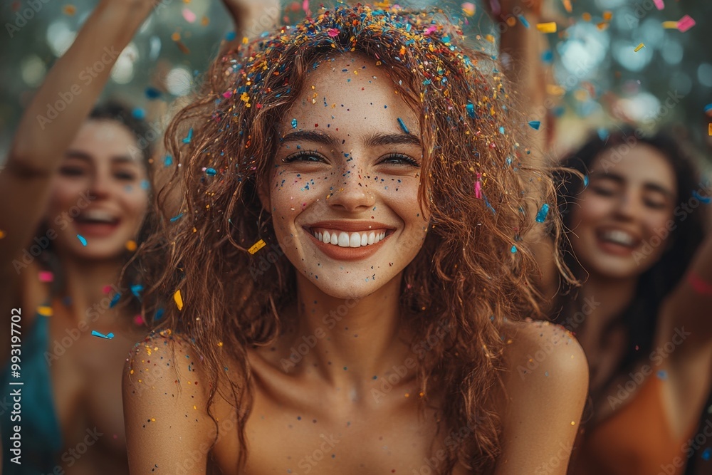 A group of joyful friends throwing colorful confetti in the air. Generative AI A group of joyful friends throwing colorful confetti in the air. Generative AI
