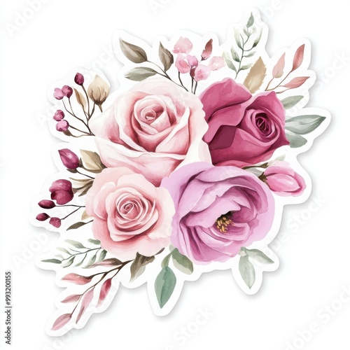 A sticker featuring a delicate bouquet mix of Roses and fuchsias blooms