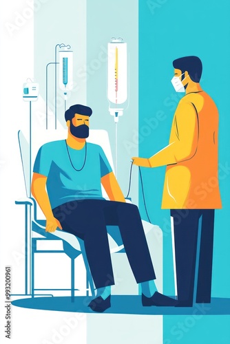 A healthcare scene showing a patient receiving IV treatment from a medical professional.