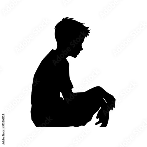 young boy thinking icon design silhouette vector illustration transparent background