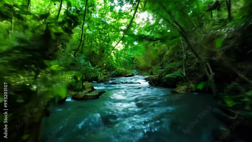 FPV shot of weaving through narrow jungle pathways lined with thick vines and tropical plants