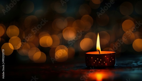 Burning candle with bokeh background