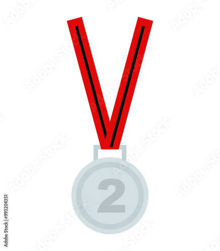 a silver medal in the shape of a circle with the words 2nd place on it and a red ribbon garland