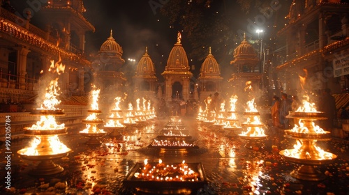 Ganges Aarti Festival . Local Community: The local community plays a vital role in preserving and promoting the Ganga Aarti tradition, passing down its cultural significance and spiritual essence thro photo