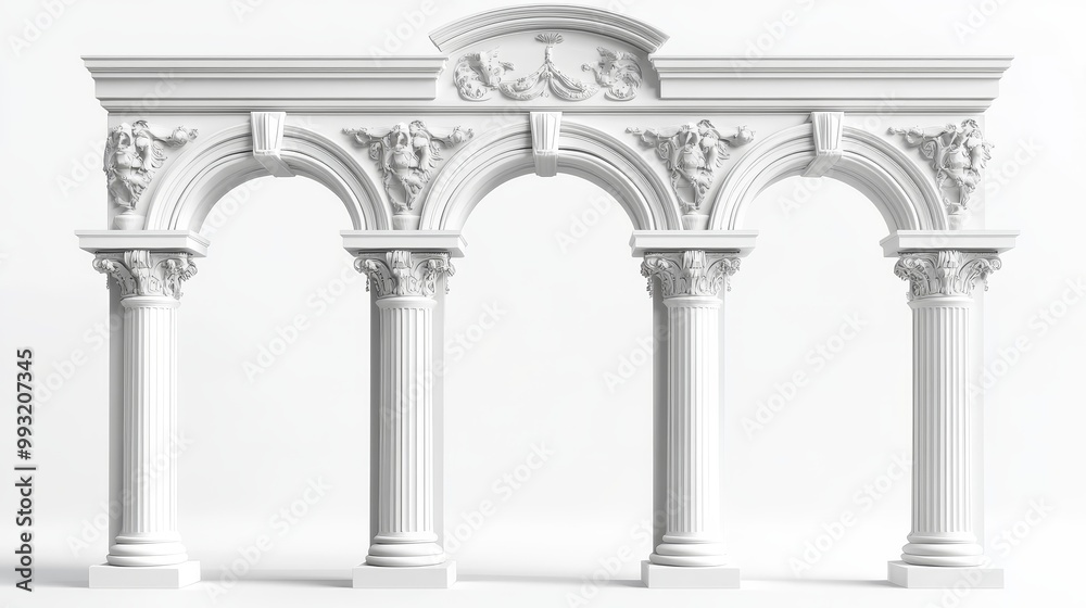 Realistic 3D vector illustration of ancient Roman archway made of white clay with decorative ornaments, like Greek stone pillar of temple building door or window decor. Realistic 3D vector illustration of ancient Roman archway made of white clay with decorative ornaments, like Greek stone pillar of temple building door or window decor.